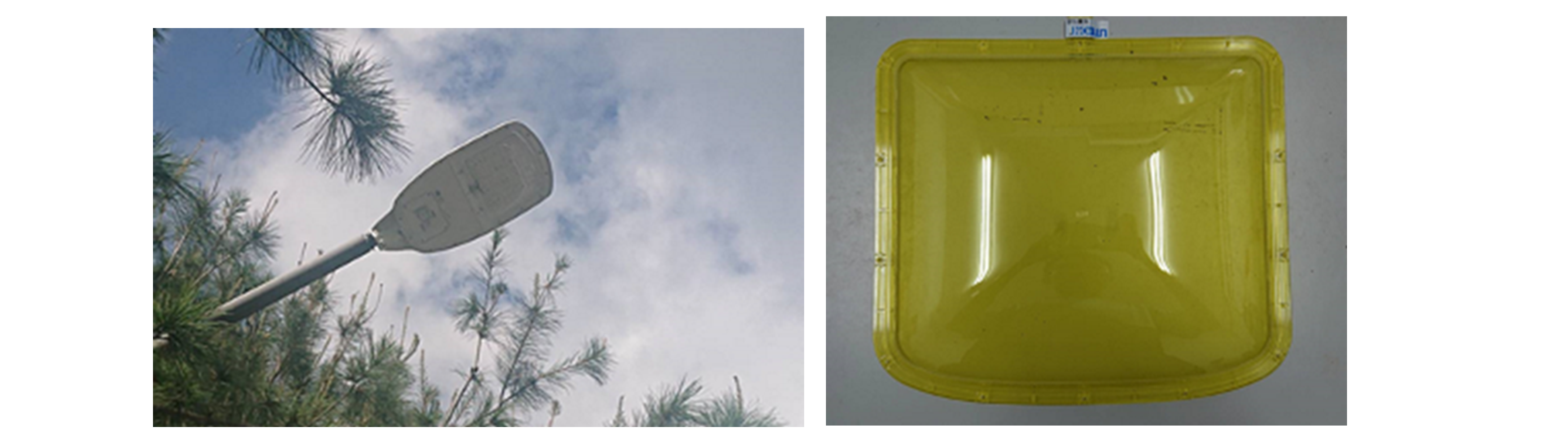 Figure 3. In areas where there is a severe occurrence of flying ants in Liugui District, you can see the current LED streetlight (left), and the yellow light-shielding cover (right) that deters white-footed ants preferring light