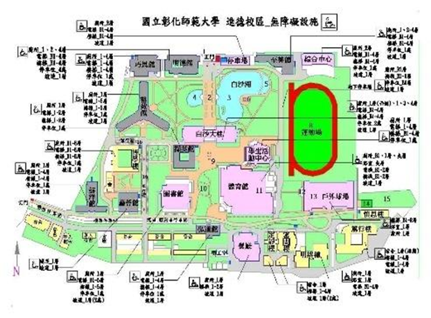 Map of the accessible facilities on NCUE’s Jinde campus