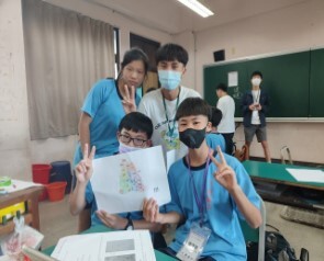 Figure 14. TaCheng Junior High School students posing with their completed mind maps