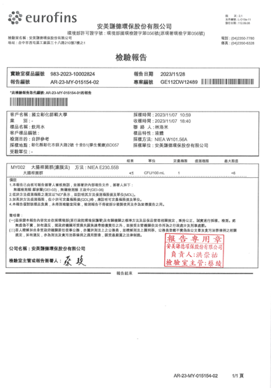 Inspection report 983-2023-10002824 for water dispensers on the Baoshan Campus