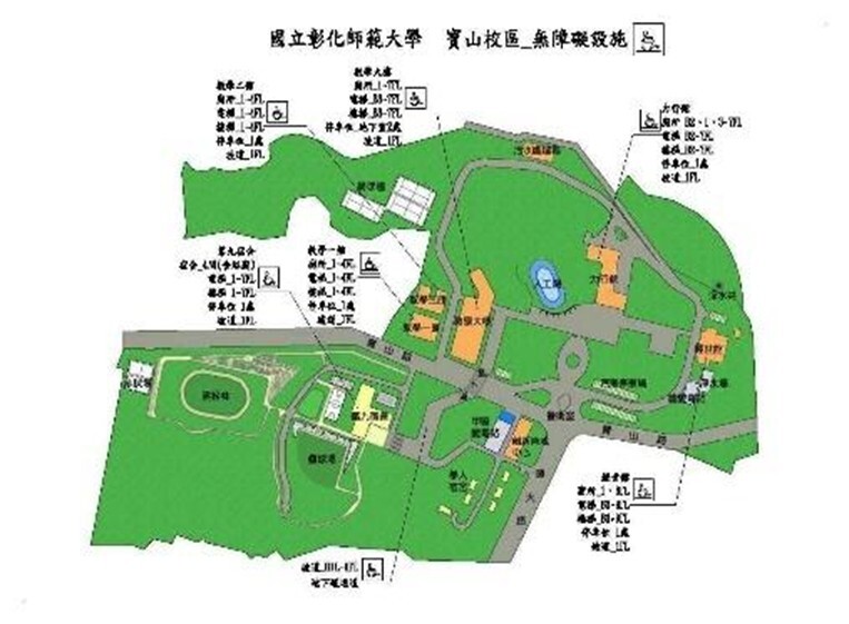 Figure 8: Map of the accessible facilities on NCUE’s Baoshan campus