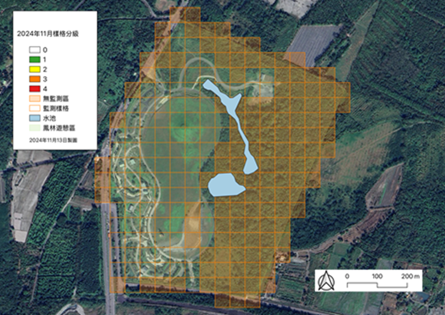 Figure 3. November 2024 Fire Ant Activity Level Changes in 50-Meter Grids at Hualien Fenglin Recreation Area