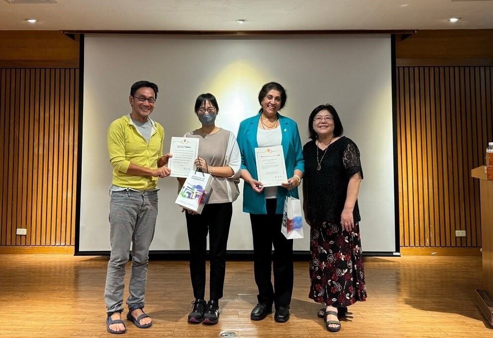 Figure 3: Faculty from NCUE's Department of Guidance and Counseling with the President and interpreter (left to right): Professor Deng Zhi-ping, interpreter Professor Chiang Chao-mei, President Christine Bhat, Professor Zhao Shu-zhu