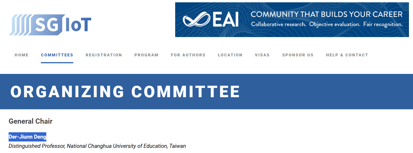 Figure8: NCUE Faculty Member Organizing EAI Conference as Steering Committee Member