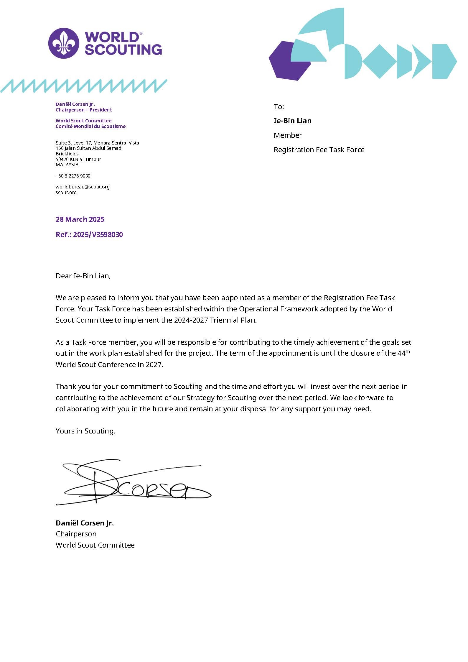 Figure 7: Professor Yi-Bin Lien from the Graduate Institute of Statistics and Information Sciences serving as WOSM Special Task Force member