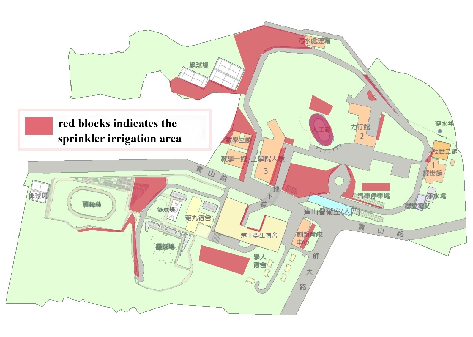 Figure 5: Baoshan Campus sprinkler irrigation area map