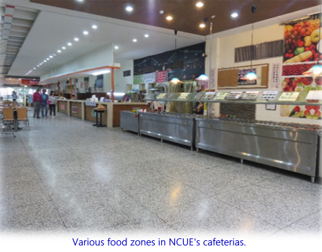 Various food zones in NCUE’s cafeterias.