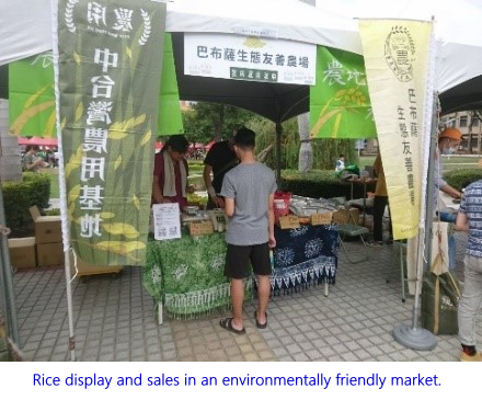 Rice display and sales in an environmentally friendly market.